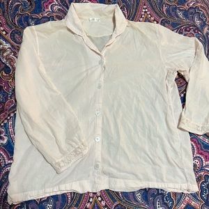 Light pink pajama set with lace trim by Rachel Ashwell